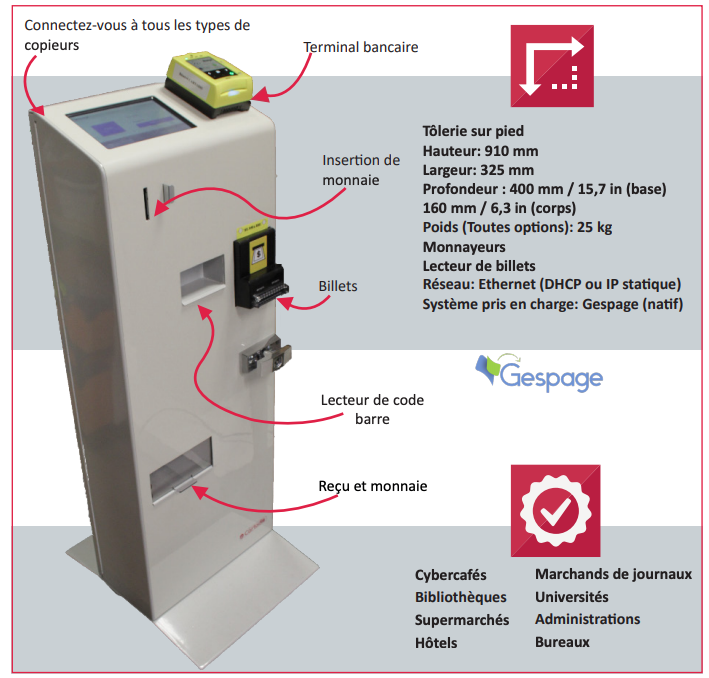 Cartadis - Borne de paiement pour imprimer, copier et scanner - cbot spe