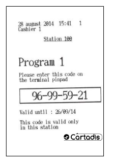 Cartadis - Terminal for privative cards reloading and codes issuing for gantry of wash payment - facture